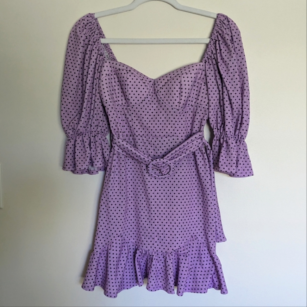 ASOS polka dot ruffle girly mini dress with belt size 4 petite